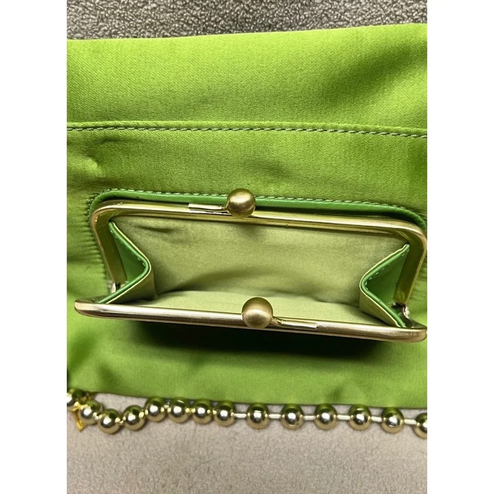 COACH 12926 AMANDA FOLD OVER Green SATIN CHAIN SHOULDER BAG